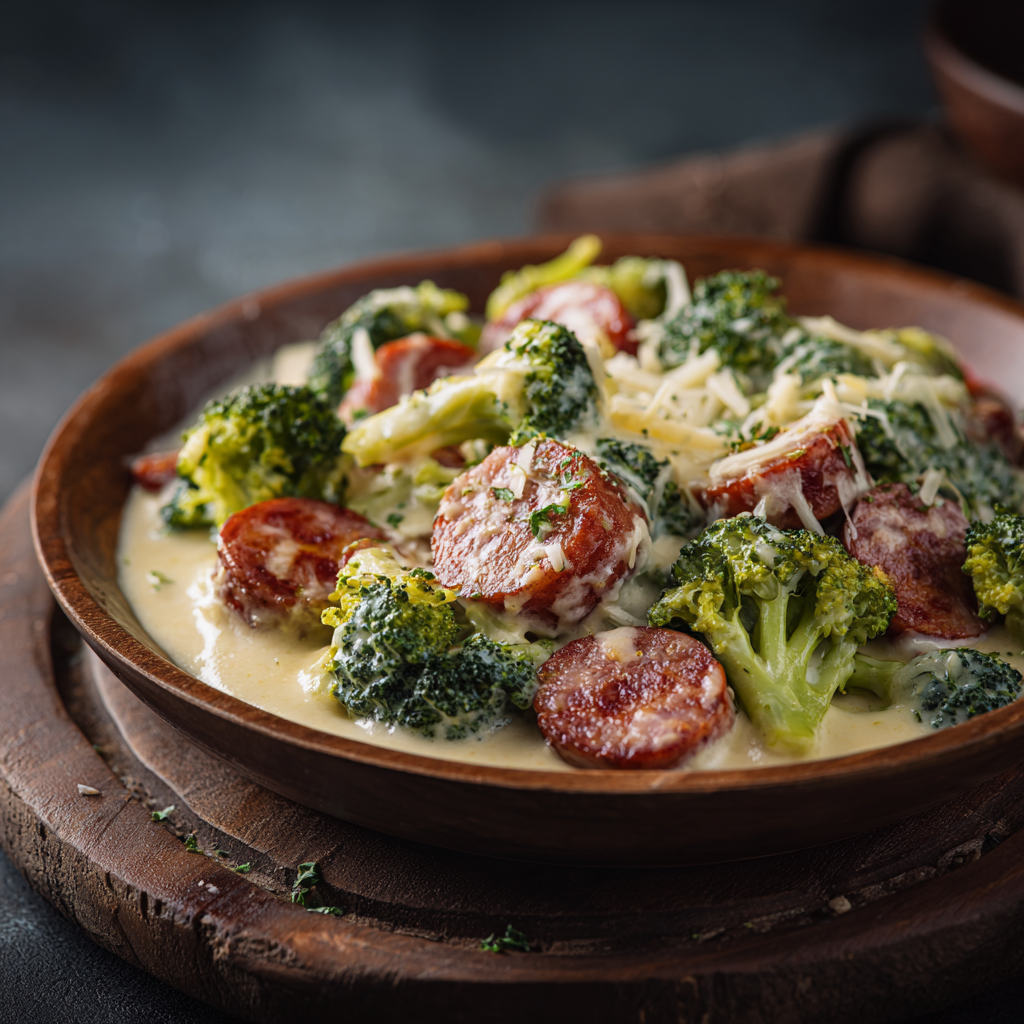 Creamy Kielbasa Broccoli Skillet